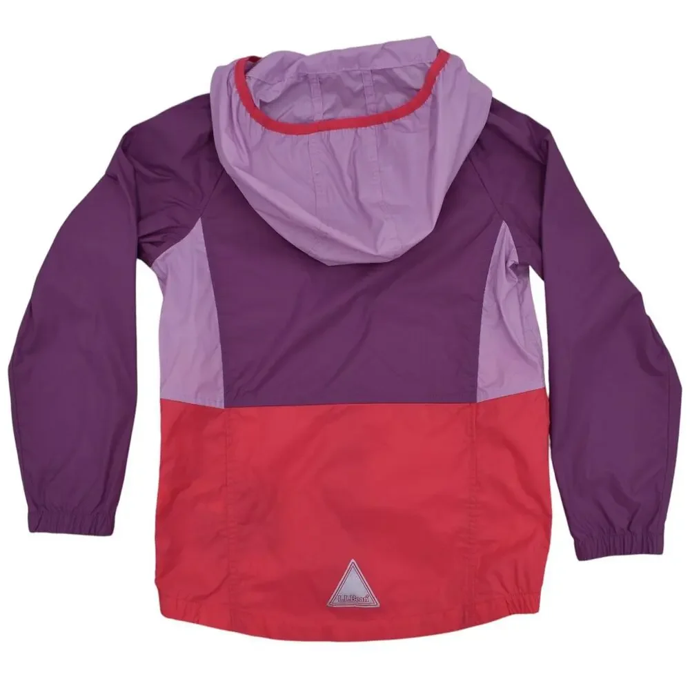 LL Bean Windbreaker Full Zip Colorblock Purple Hooded Raincoat Jacket Kids 6X-7